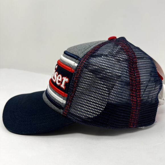 Budweiser Hat Men Blue Grey Cotton Snapback Baseball NWT Outdoor Trucker Cap - Picture 6 of 8